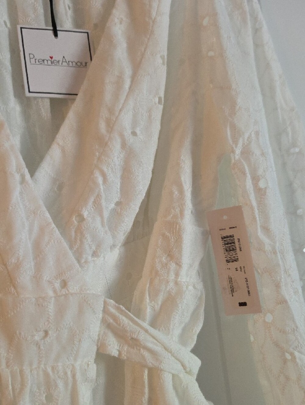 Pemier AMOUR Cream Eyelet Wrap Dress with Long Sleeves - Picture 5 of 5